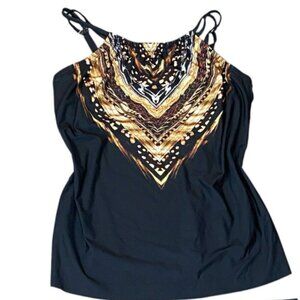 Miraclesuit Tankini Swim Top Sz 12 Black Multicolor Tribal Geometric #343E